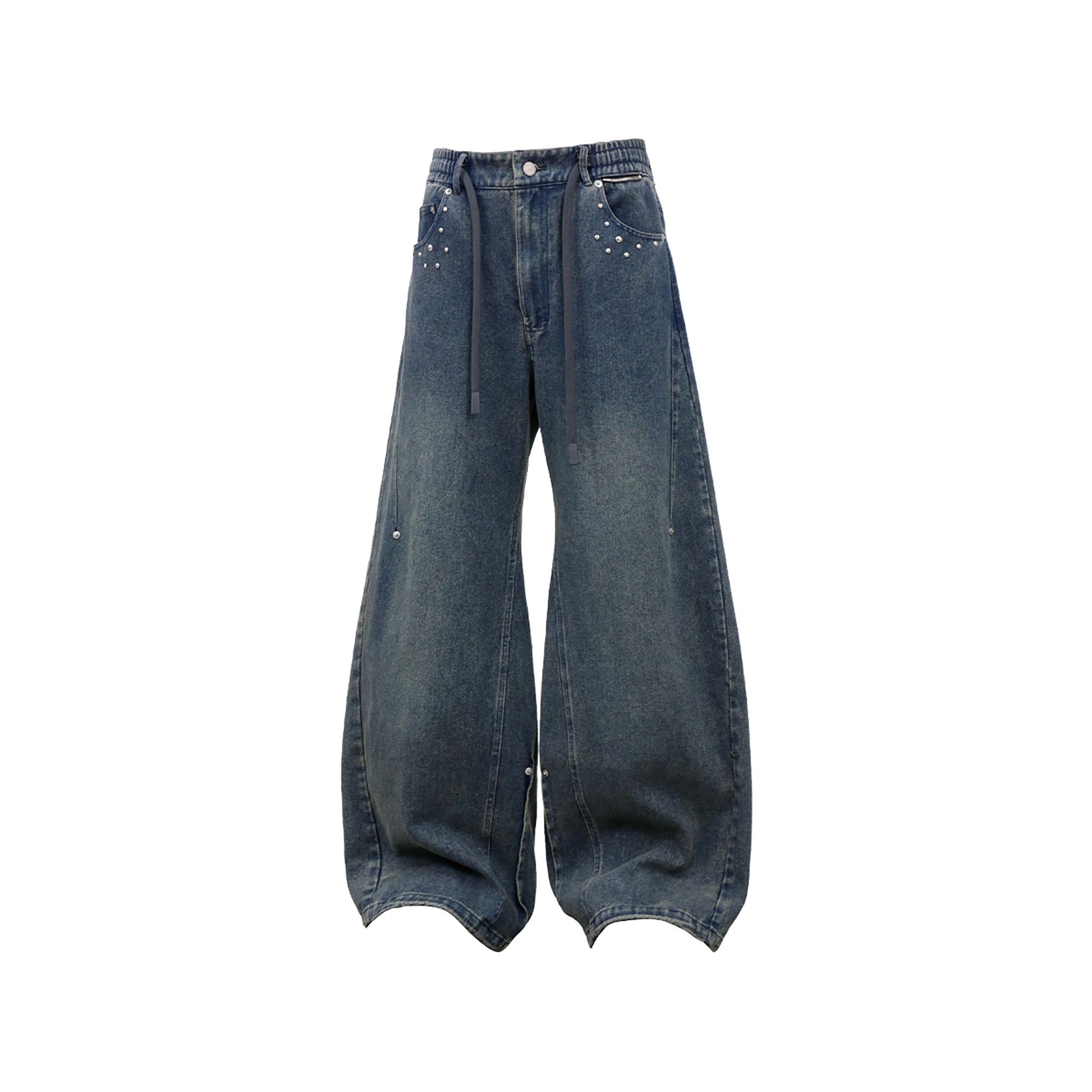 RELABEL Washed Studded Panel Oversized Jeans Blue-Jeans-XS-Free Shipping Leatheretro