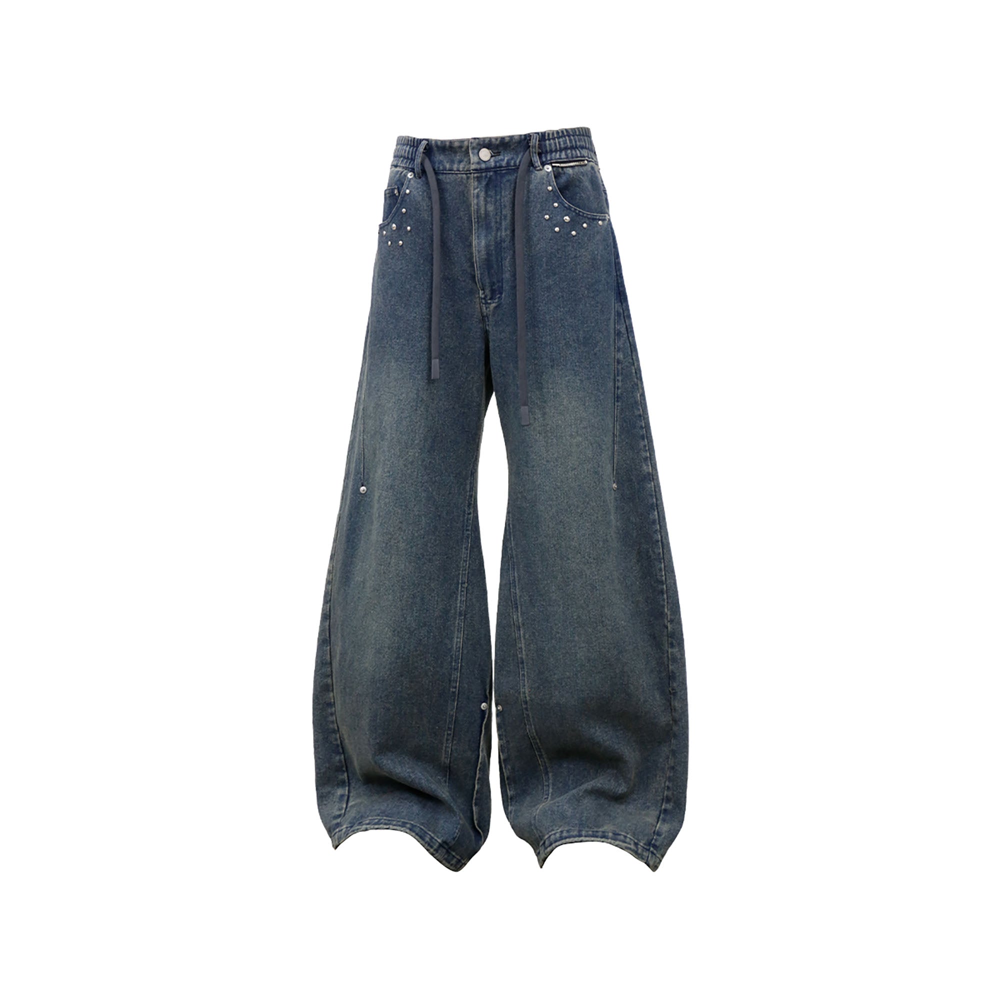 RELABEL Washed Studded Panel Oversized Jeans Blue-Jeans-XS-Free Shipping Leatheretro