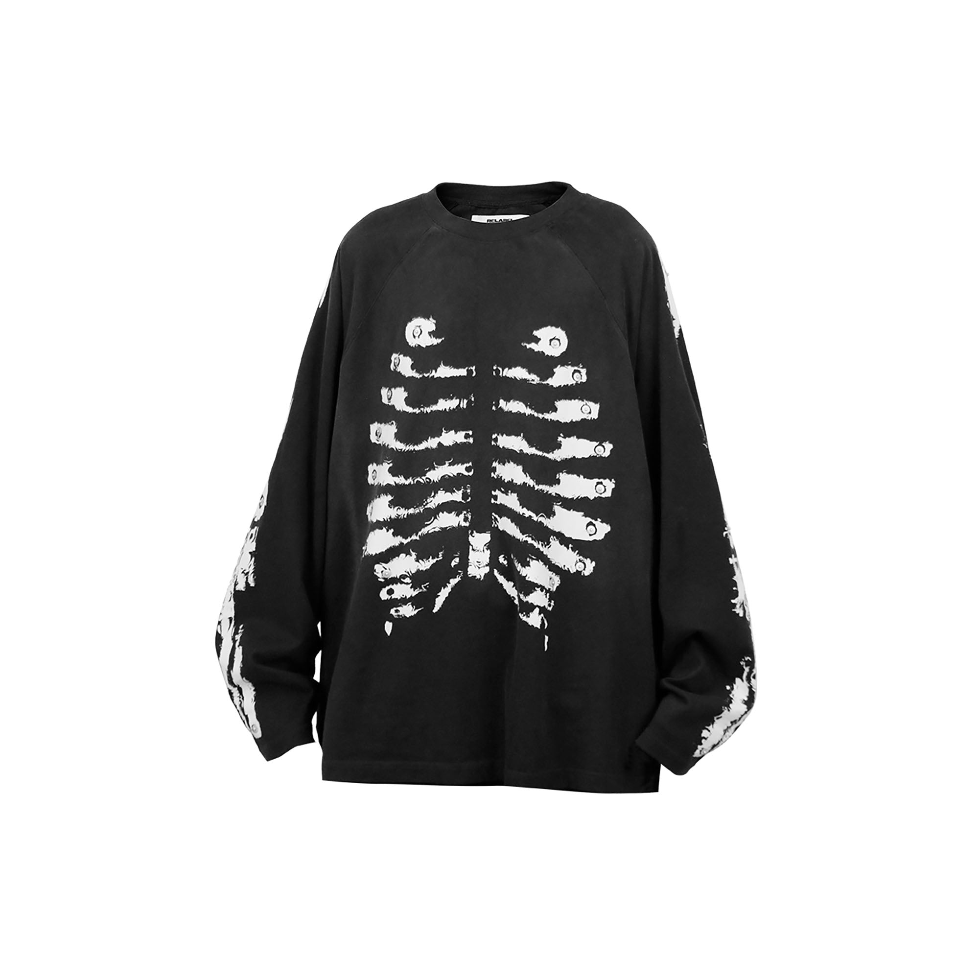 RELABEL Skeleton Graphic Rivet Long-Sleeve Tee-L/S Tee-XS-Black-Free Shipping Leatheretro