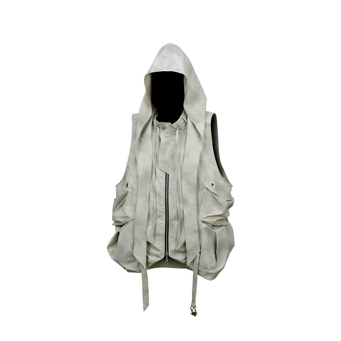 RELABEL Detachable Hood Big-Pocket Vest-Vest-XS (Preorder)-Gray-Free Shipping Leatheretro