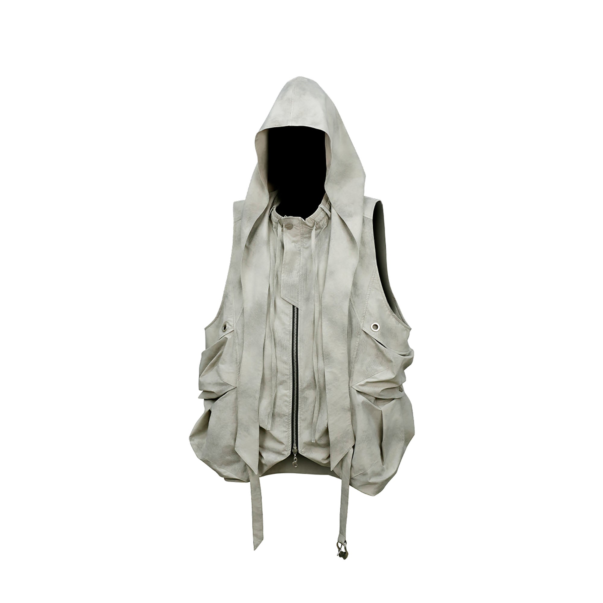 RELABEL Detachable Hood Big-Pocket Vest-Vest-XS (Preorder)-Gray-Free Shipping Leatheretro