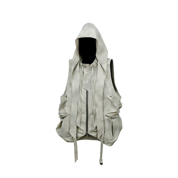 RELABEL Detachable Hood Big-Pocket Vest-Vest-XS (Preorder)-Gray-Free Shipping Leatheretro