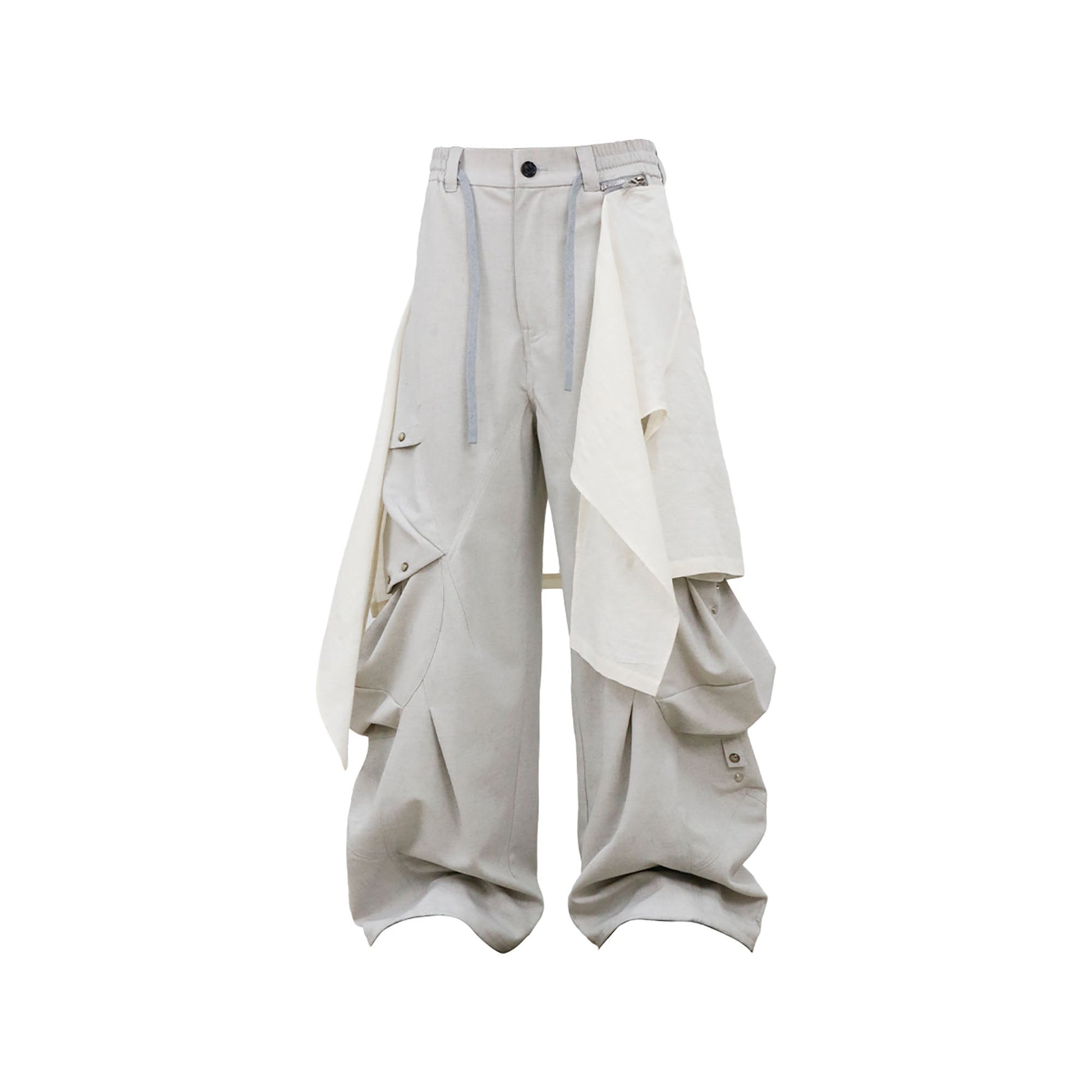 RELABEL Detachable Drape Linen-Blend Cargo Light Gray-Pants-XS-Free Shipping Leatheretro