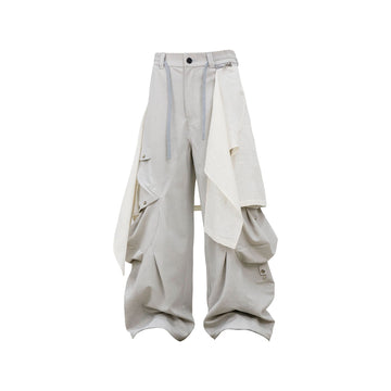 RELABEL Detachable Drape Linen-Blend Cargo Light Gray-Pants-XS-Free Shipping Leatheretro