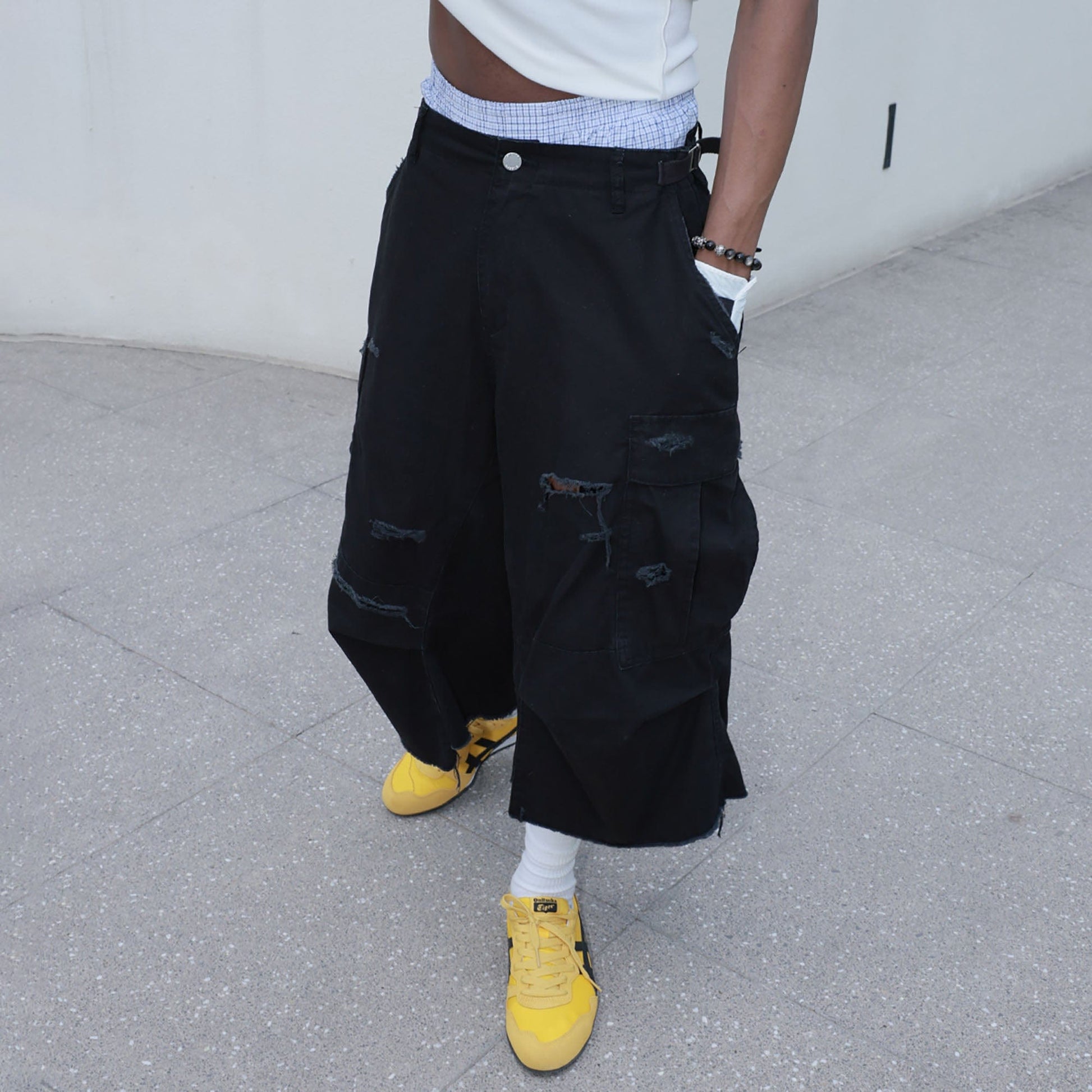 STEEPC Ripped Multi-Pocket Spliced Shorts-Shorts-S-Black-Free Shipping Leatheretro