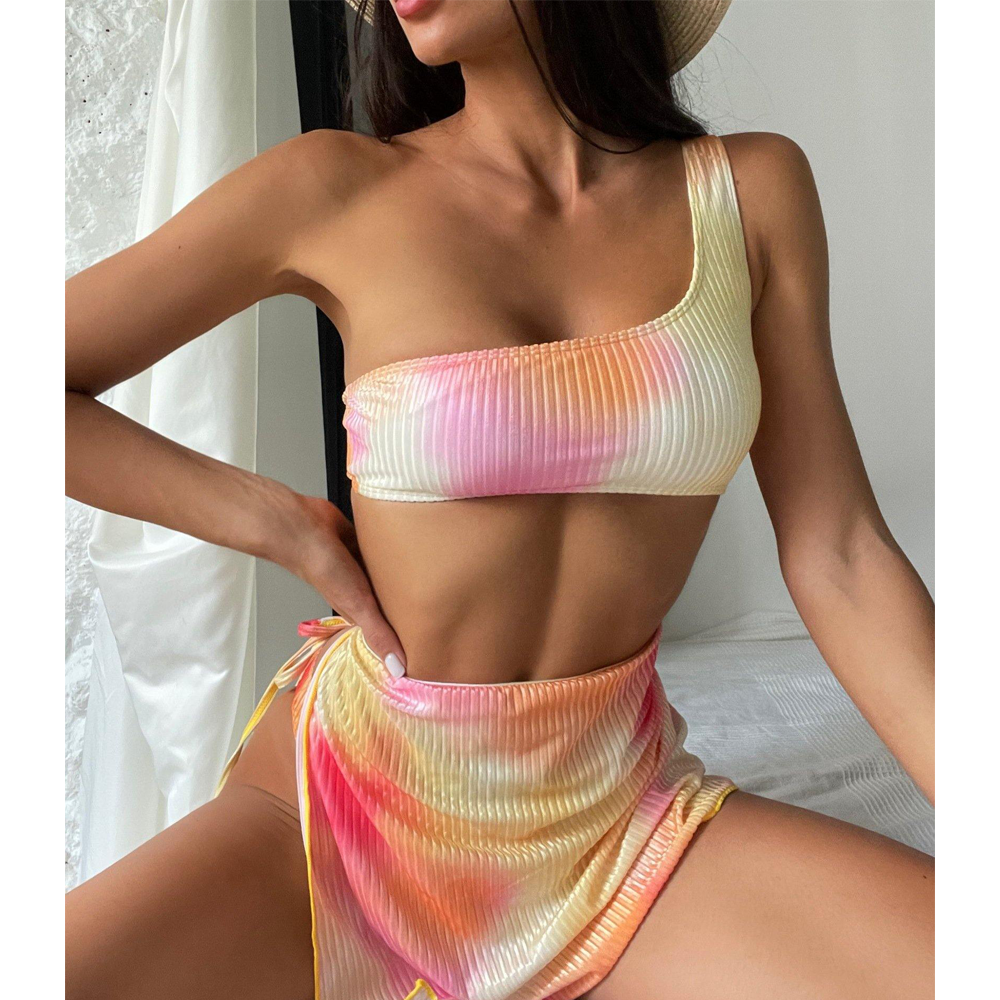 Women One Shoulder Print 3pcs Bikni-Women Swimwear-The same as picture-S-Free Shipping Leatheretro