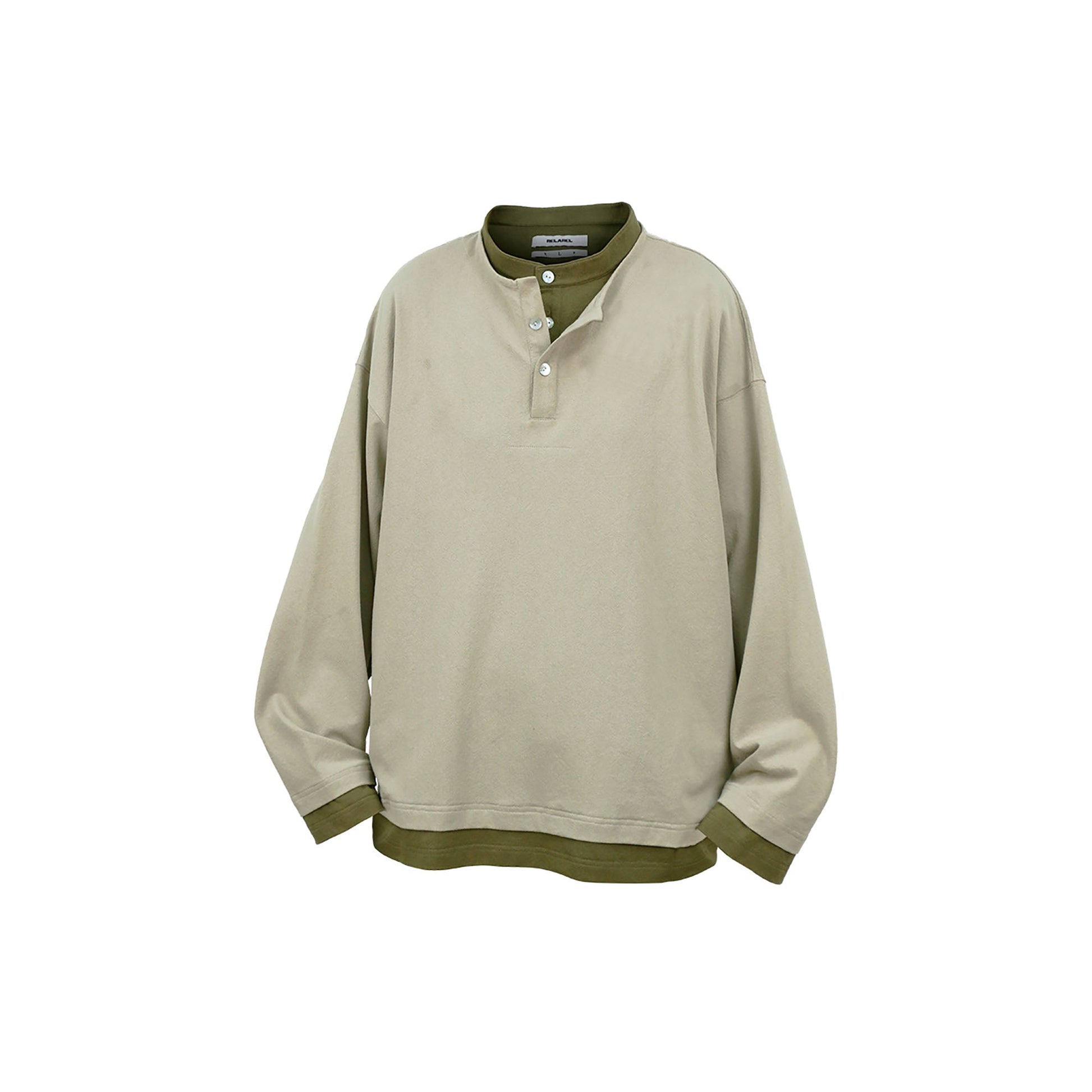RELABEL Contrast Layered Henley Long-Sleeve Tee-L/S Tee-XS-Green (Preorder)-Free Shipping Leatheretro