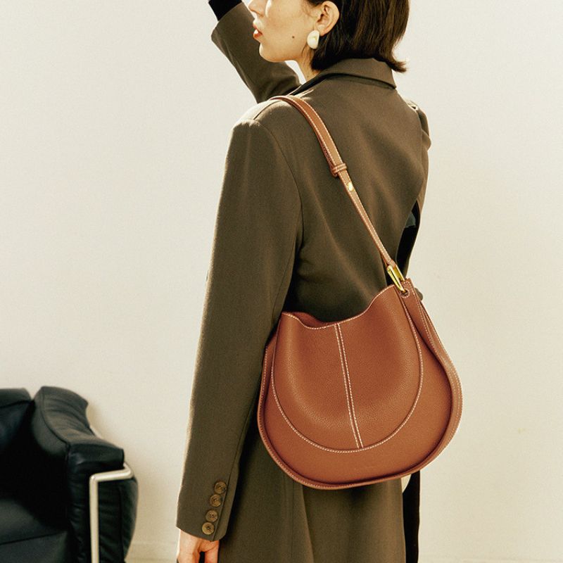 Luxury Soft Leather Crossbody Saddle Bag-Handbags-Beige-Free Shipping Leatheretro