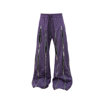 RELABEL Layered Multi-Zip Drawstring Sweatpants Purple-Pants-XS-Free Shipping Leatheretro