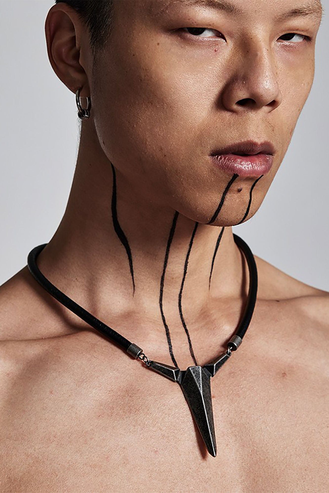 SSIN7 Spike Pendant Faux Leather Necklace-Necklace-Silver-Free Shipping Leatheretro