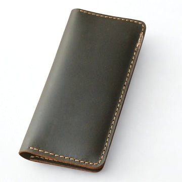 Handmade Vintage Crazy Horse Genuine Leather Wallet - Men Stylish Clutch Bag Purse-Wallets & Money Clips-Black without button-Free Shipping Leatheretro