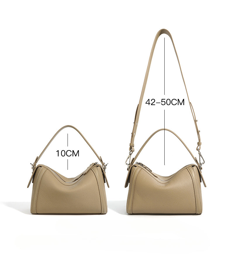 Genuine Top-Grain Leather Boston Bag-Classic - trench coat gray-Free Shipping Leatheretro