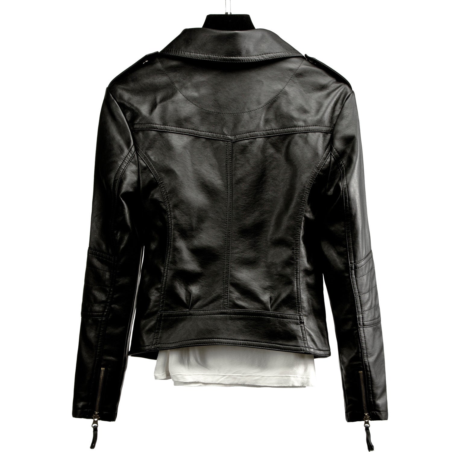 Women's PU Leather Motorcycle Jacket-black-XS-Free Shipping Leatheretro
