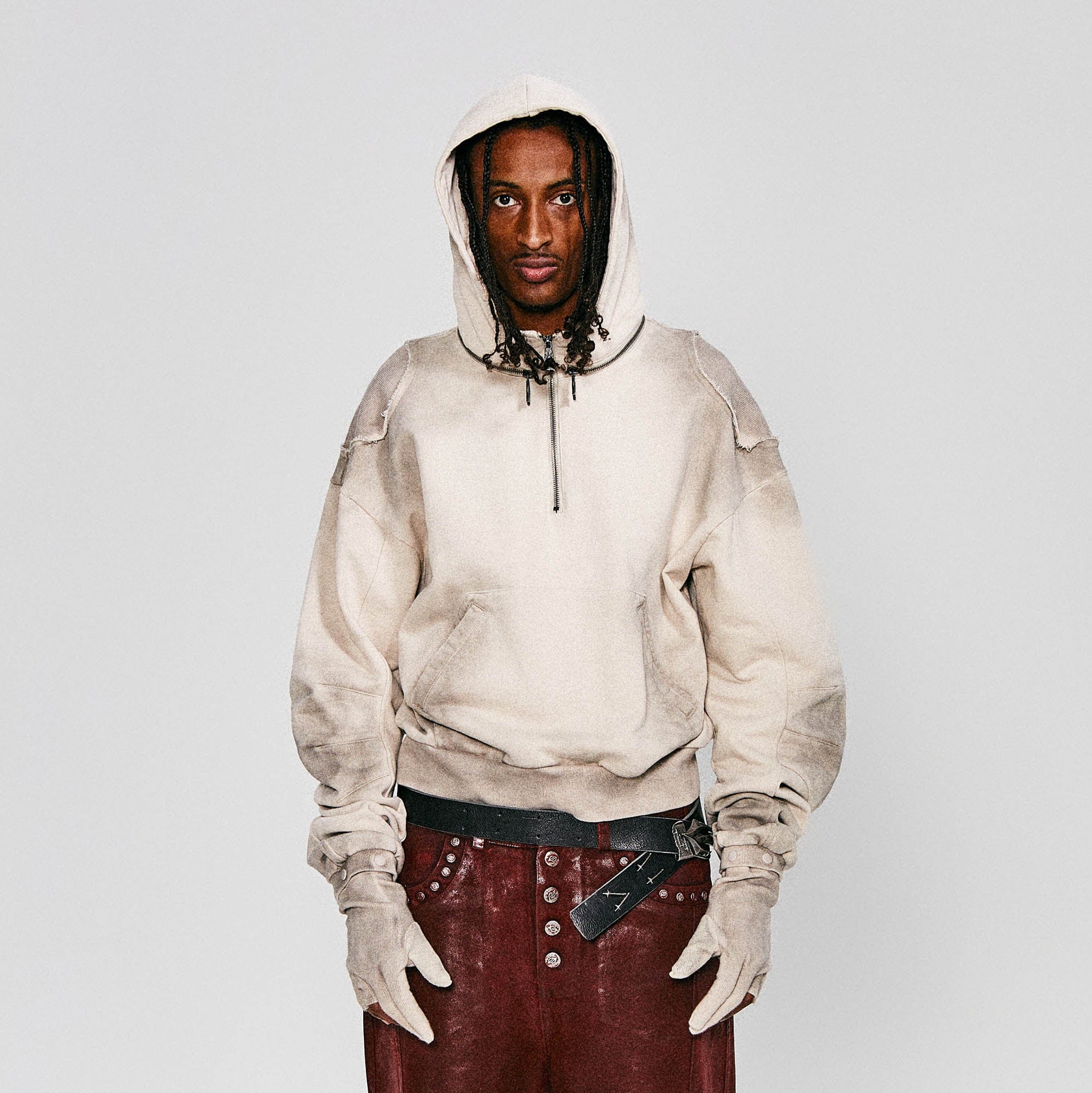 FLYERRER Distressed Detachable-Hood Glove-Sleeve Hoodie-Hoodie-S-Free Shipping Leatheretro