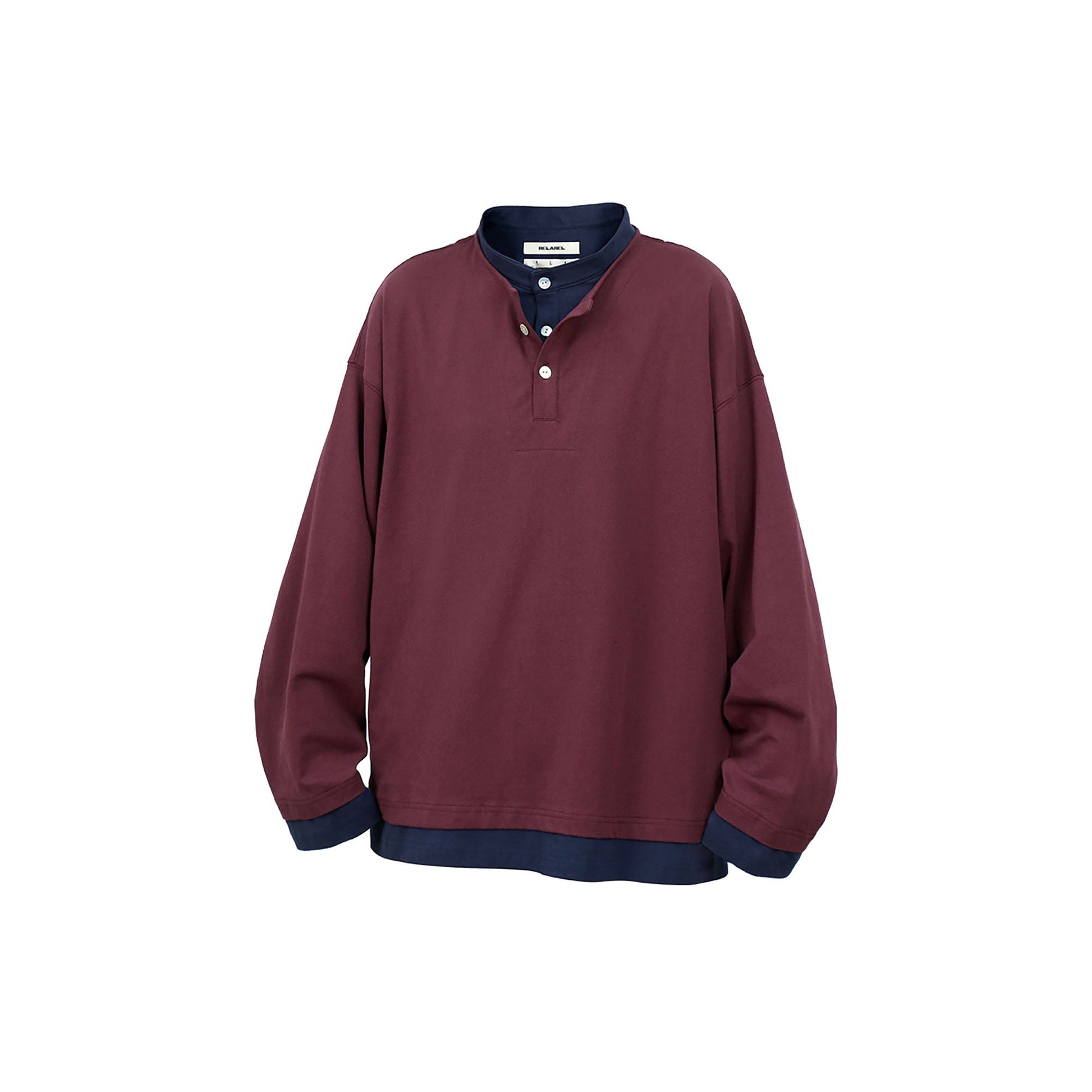 RELABEL Contrast Layered Henley Long-Sleeve Tee-L/S Tee-XS-Purple-Free Shipping Leatheretro