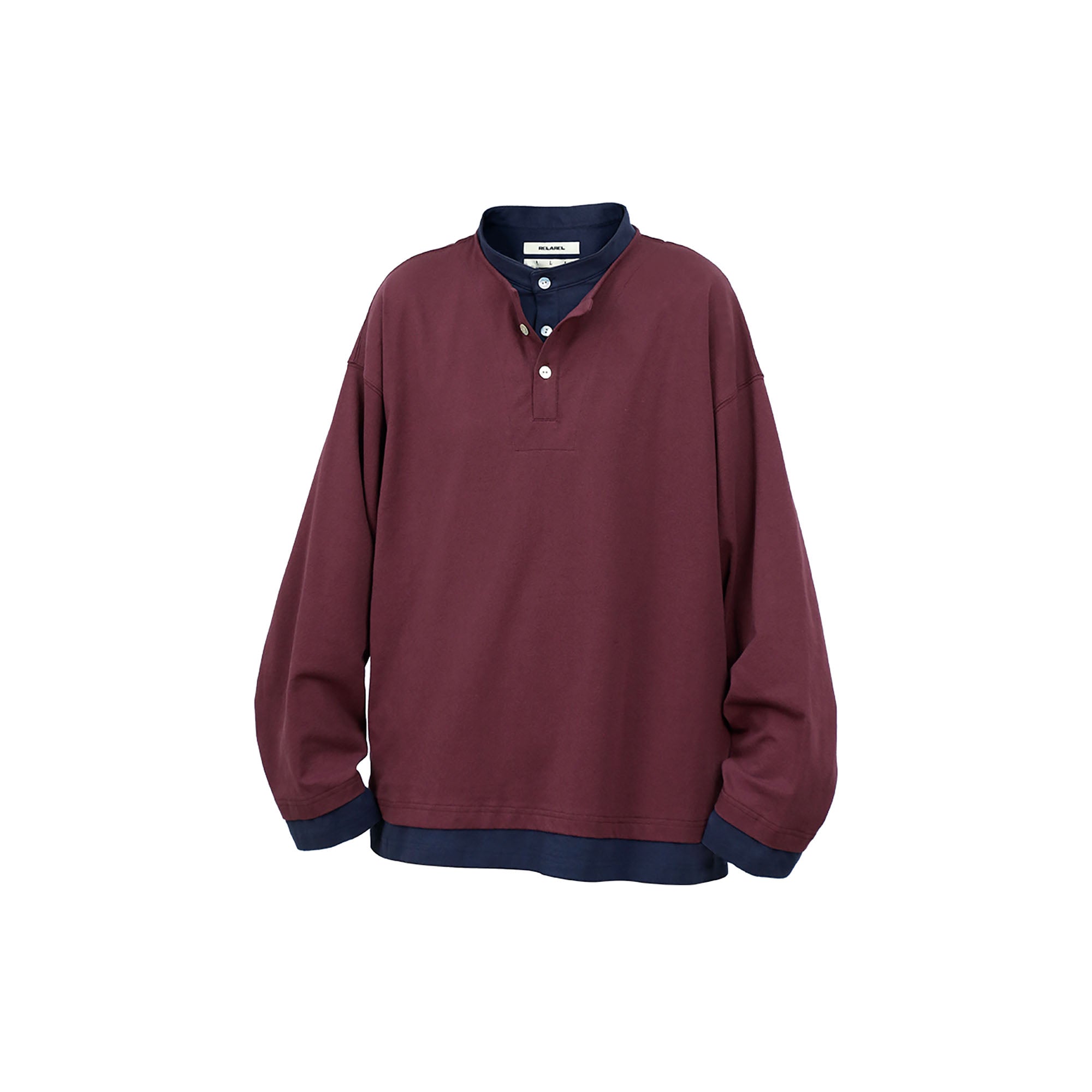 RELABEL Contrast Layered Henley Long-Sleeve Tee-L/S Tee-XS-Purple-Free Shipping Leatheretro