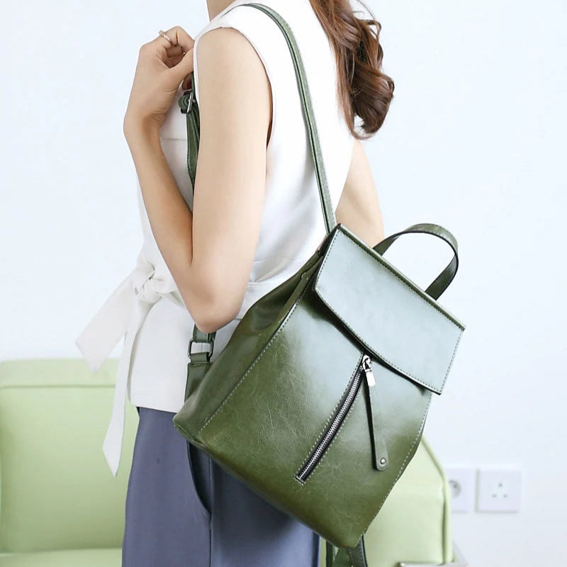 Vintage Genuine Leather Women's Backpack – Travel & Shoulder Bag-Backpacks-Green-Free Shipping Leatheretro