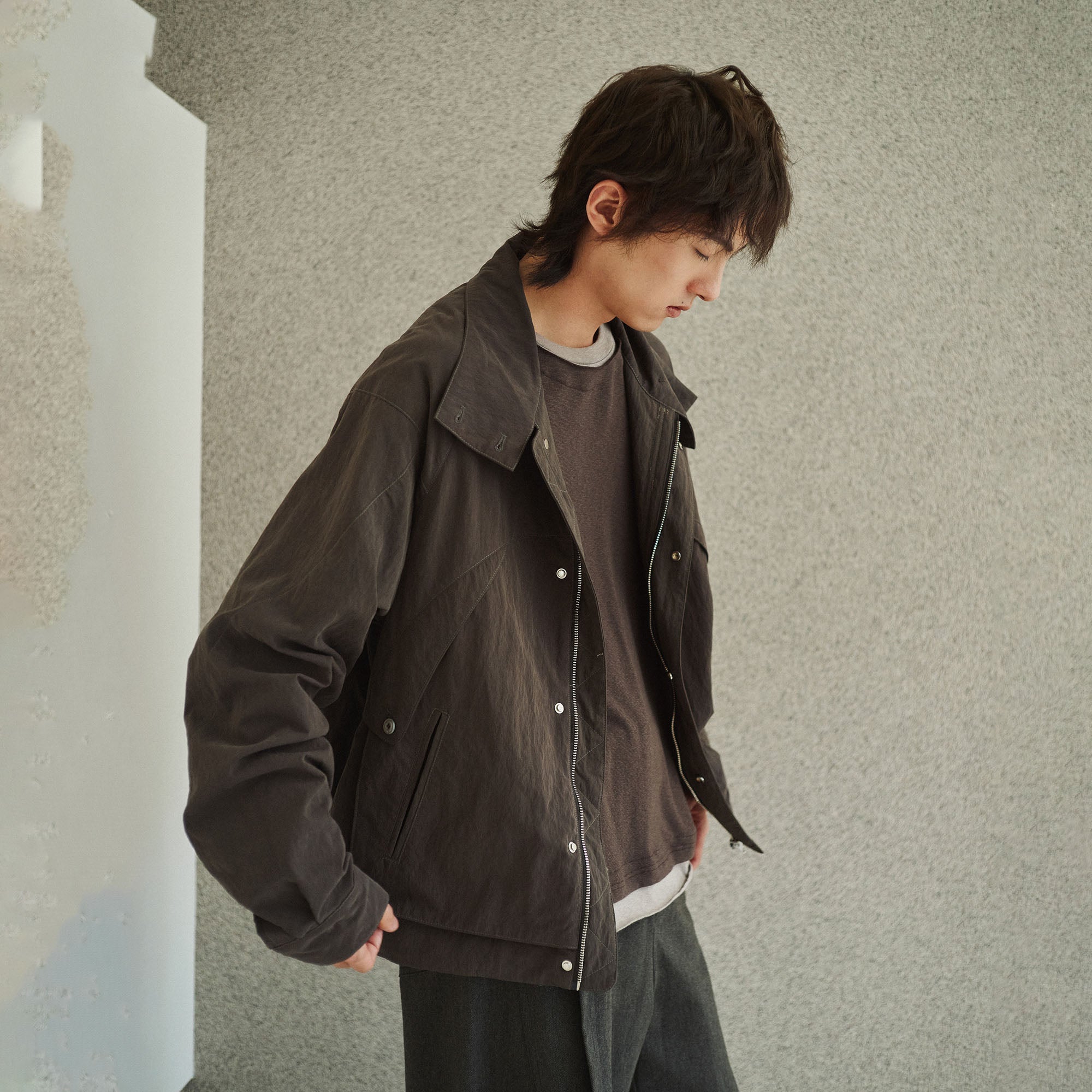 GONGHE REPUB High-Neck Elastic Hem Utility Blouson-Jacket-S-Free Shipping Leatheretro