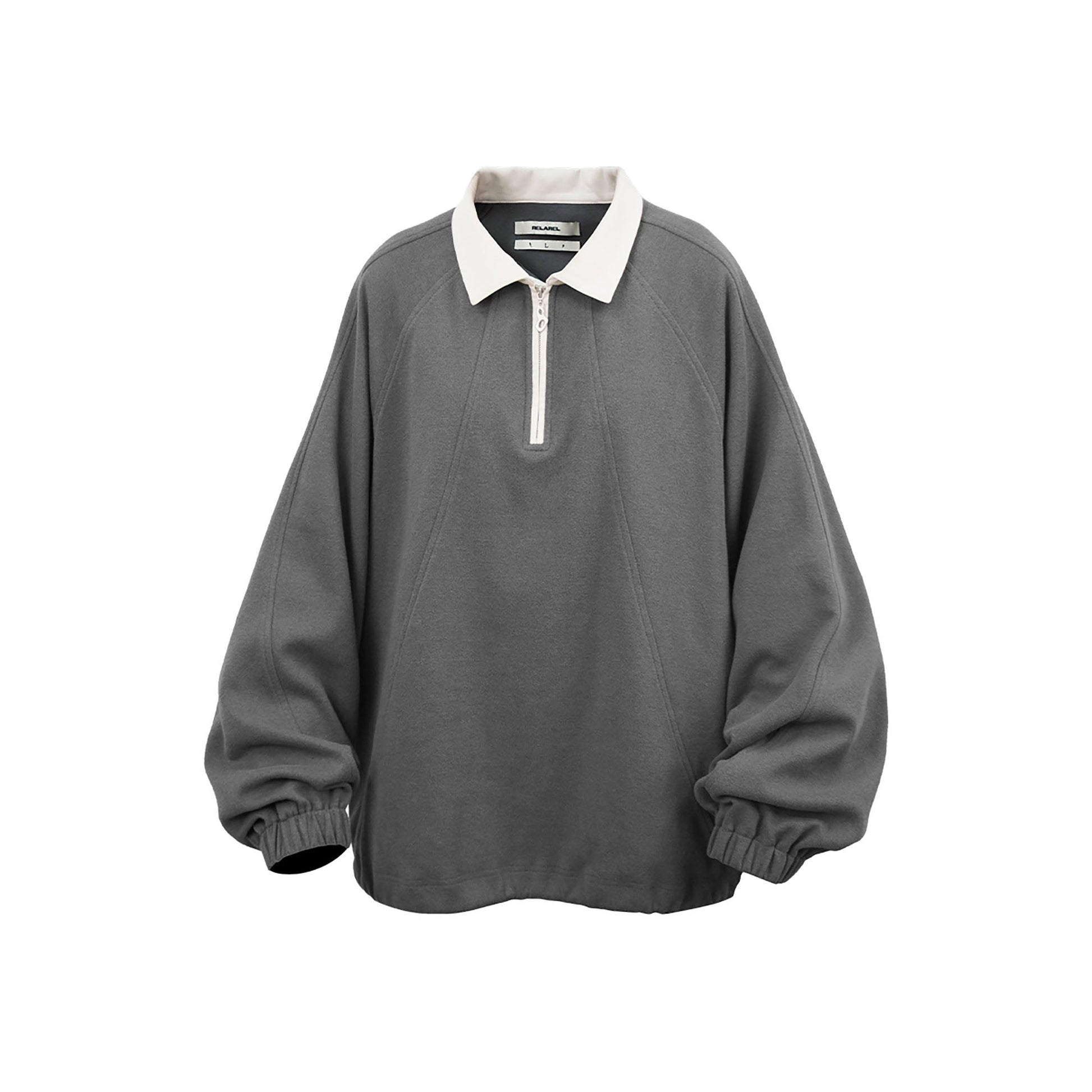 RELABEL Raglan Drawstring-Hem Polo Sweatshirt-Jacket-XS-Light Gray-Free Shipping Leatheretro
