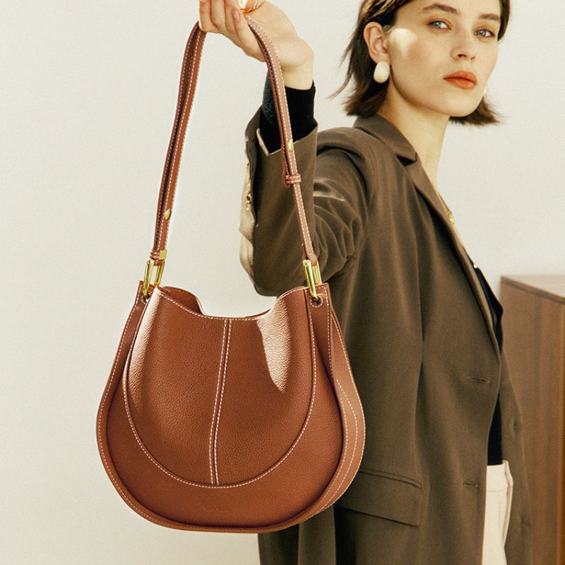 Luxury Soft Leather Crossbody Saddle Bag-Handbags-Beige-Free Shipping Leatheretro