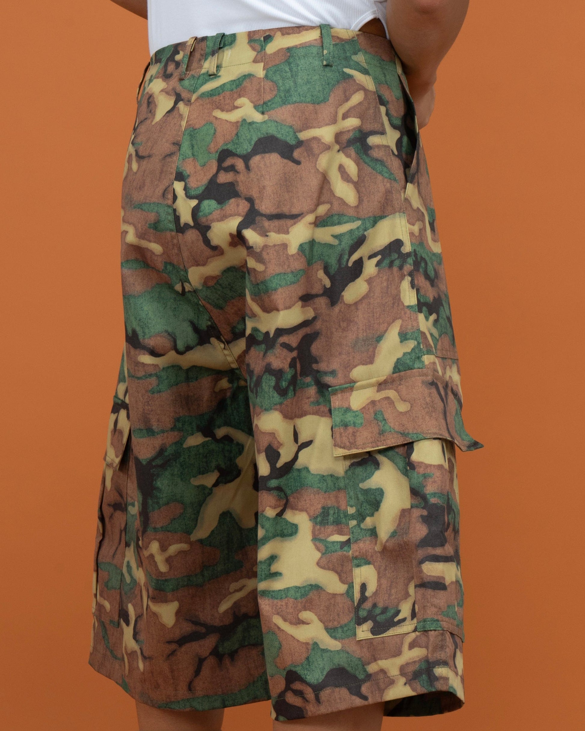 CLP Washed Crinkled Camo Cargo Shorts-Shorts-S-Free Shipping Leatheretro