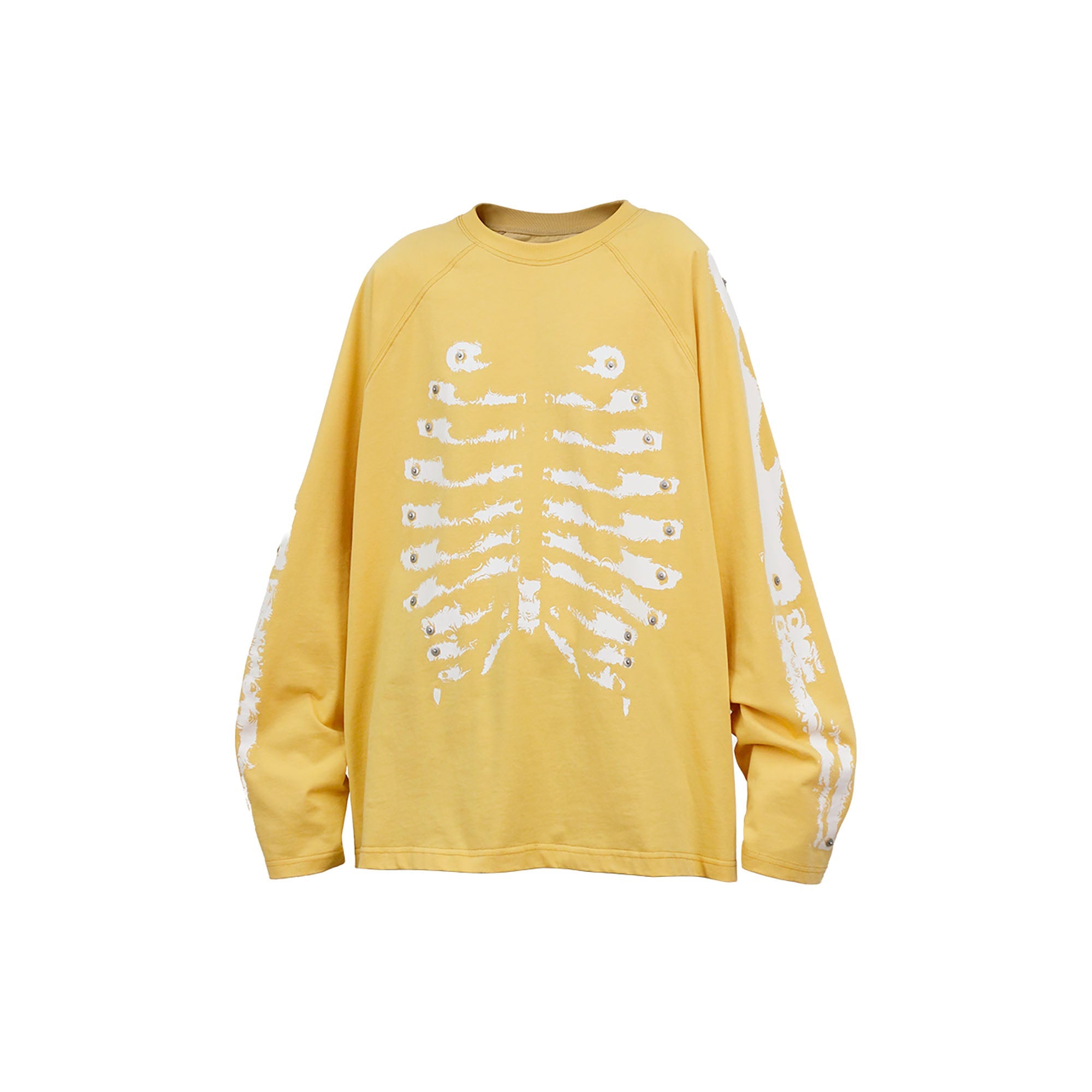 RELABEL Skeleton Graphic Rivet Long-Sleeve Tee-L/S Tee-XS-Yellow-Free Shipping Leatheretro