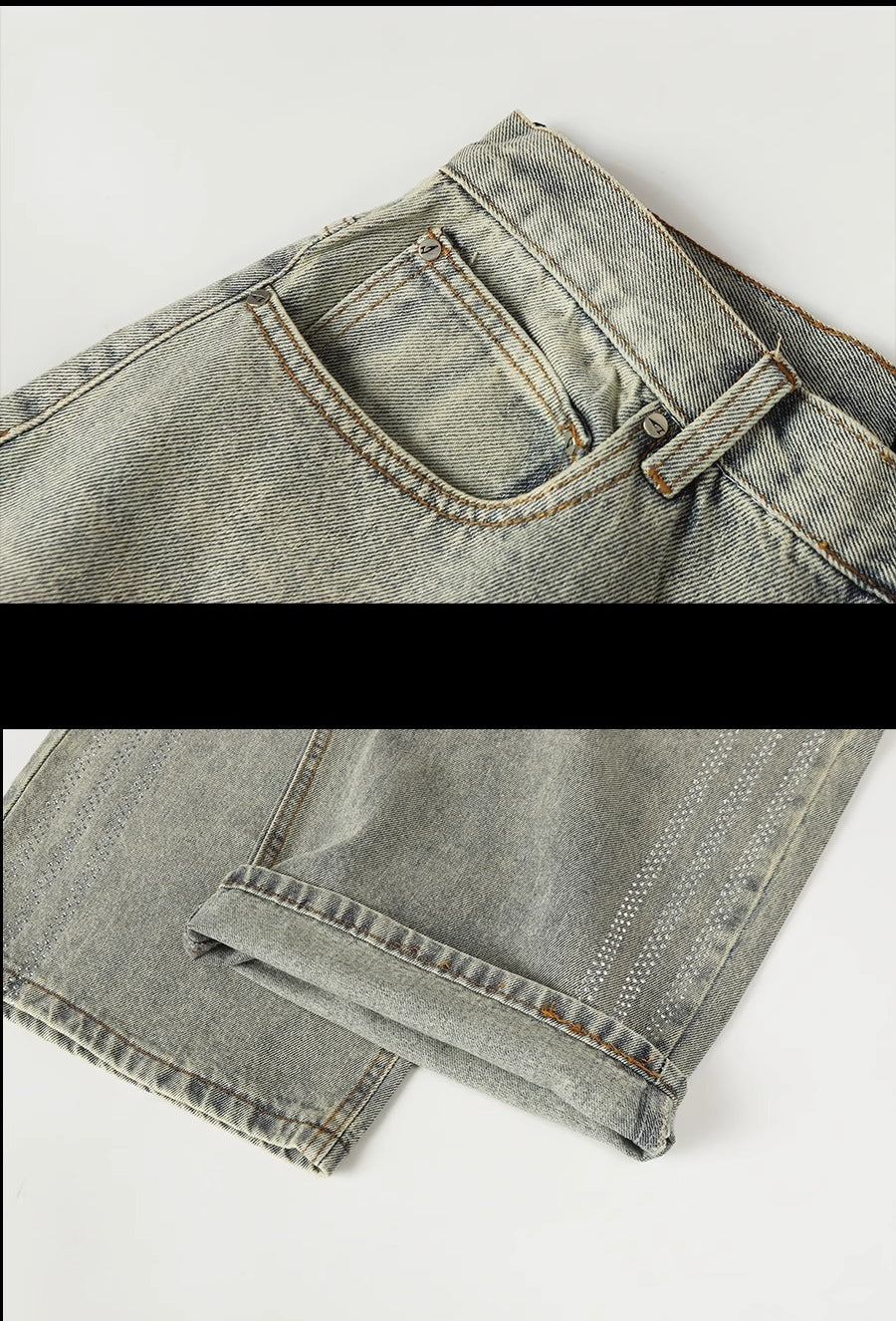 CLP Men's Retro Light Blue Curved Hem Jeans-Light Blue-S-Free Shipping Leatheretro