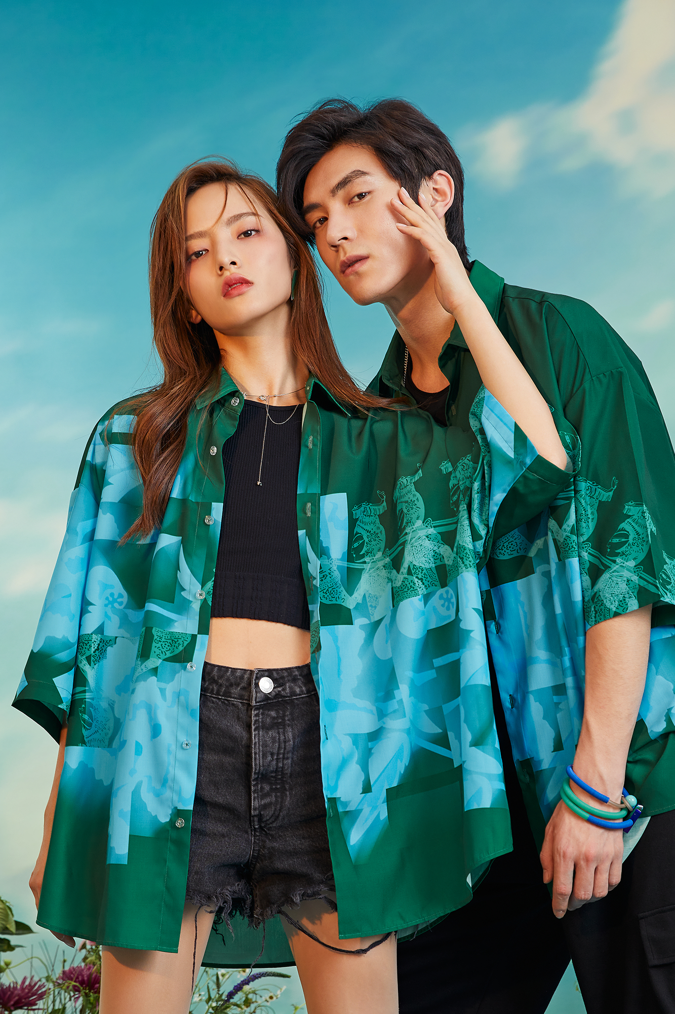 MASH UP ASIA Poppy Full-Print Half Shirt-Half shirt-M-Gray-Free Shipping Leatheretro
