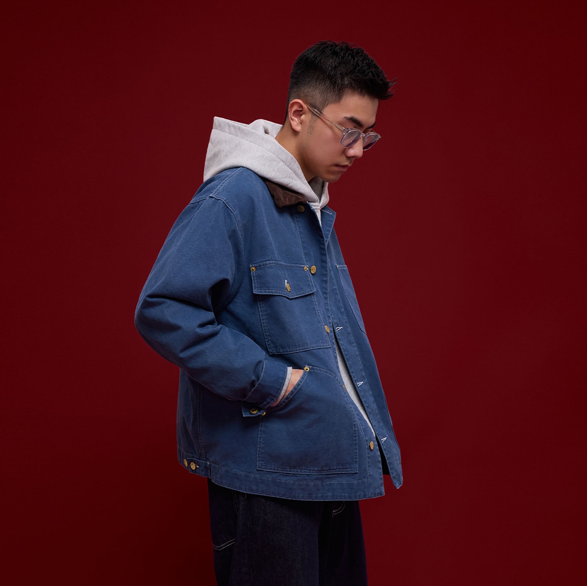 BANANA CLUB Contrast Collar Stitch Utility Jacket-Jacket-S (Preorder)-Blue-Free Shipping Leatheretro