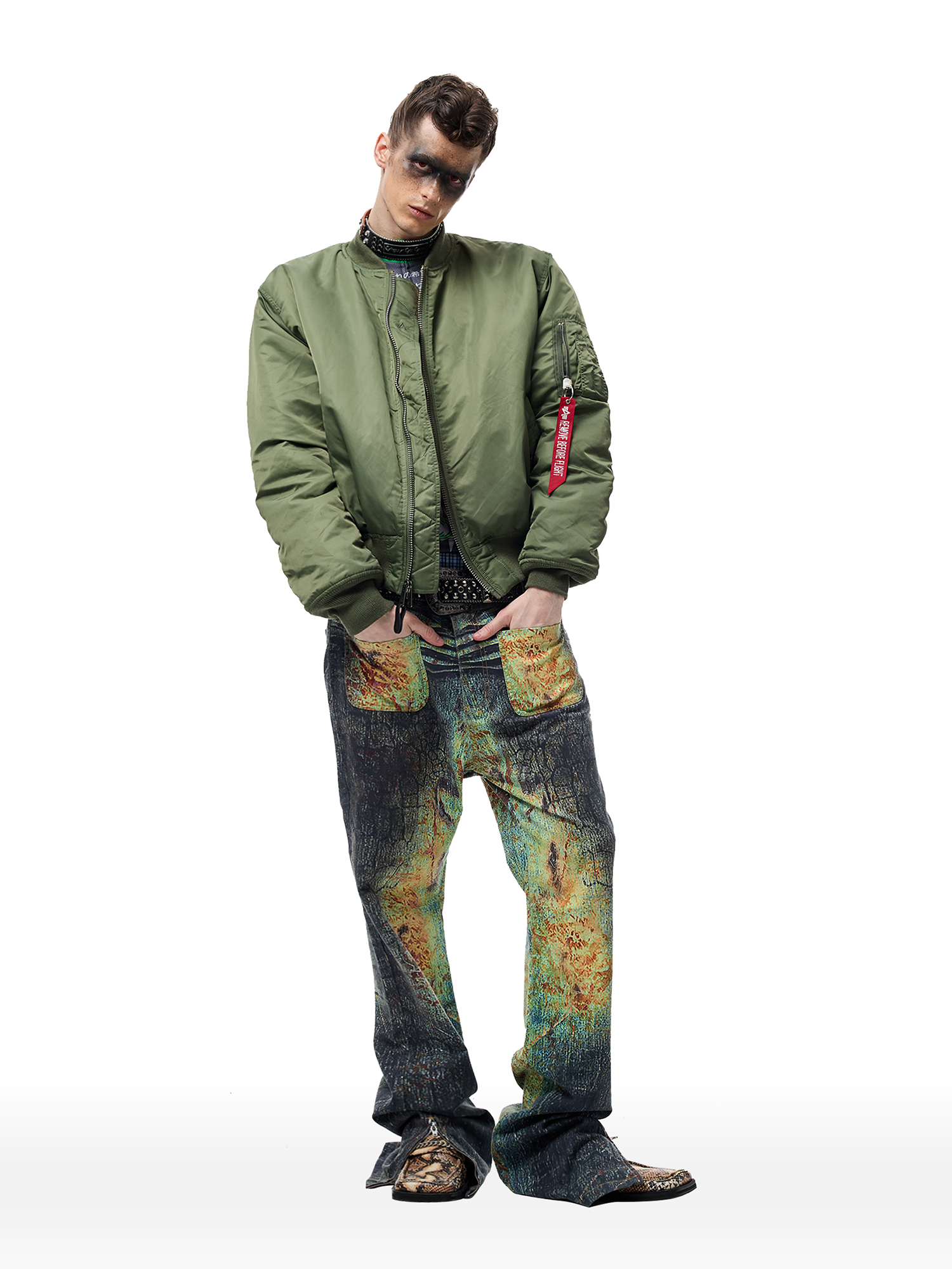 CYCYCY Iridescent Croc Full-Print Slim Flared Jeans-Jeans-XXS / 27"-Free Shipping Leatheretro