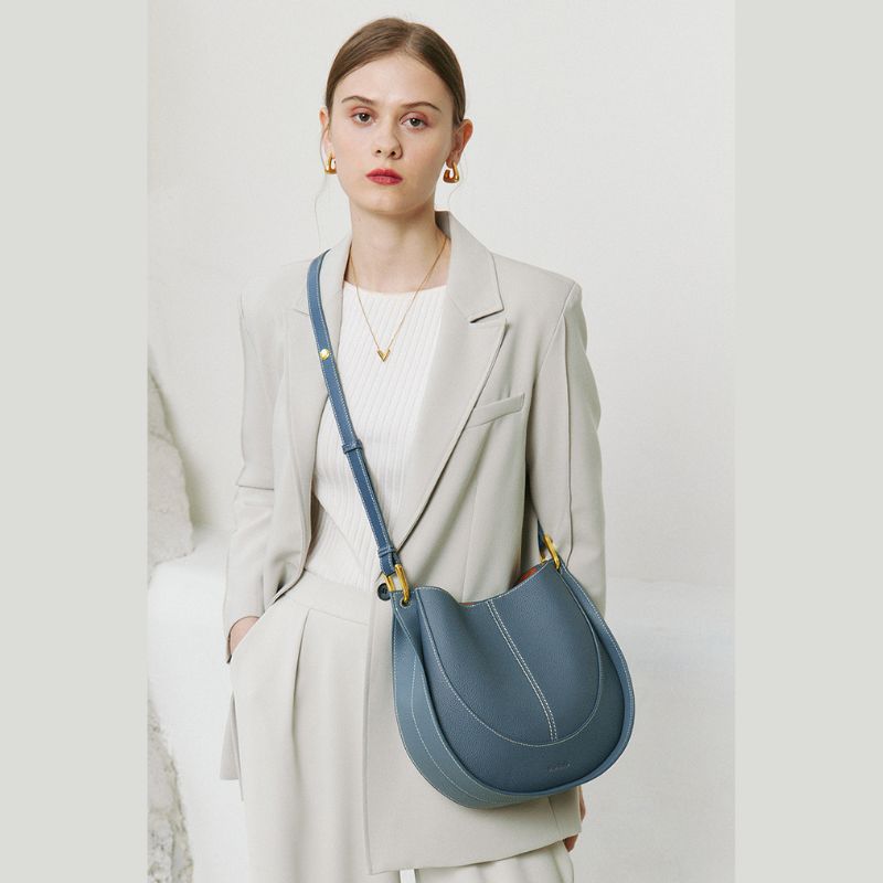 Luxury Soft Leather Crossbody Saddle Bag-Handbags-Beige-Free Shipping Leatheretro