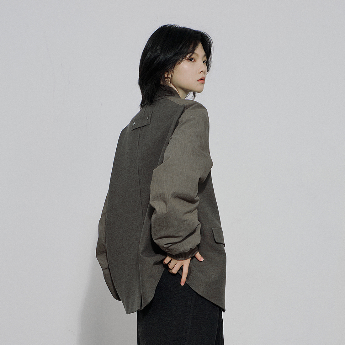 SAME FLOW Multi-Pocket Paneled Bomber-Sleeve Suit Jacket-Jacket-S-Free Shipping Leatheretro