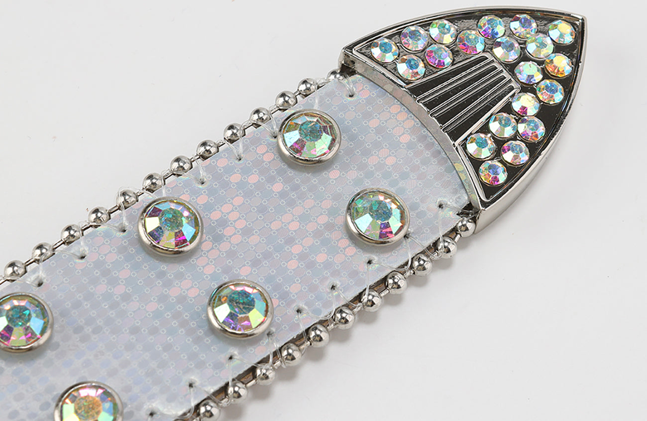 CYCYCY Iridescent Diamond Studded Buckle Belt-Accessories-One Size-Free Shipping Leatheretro