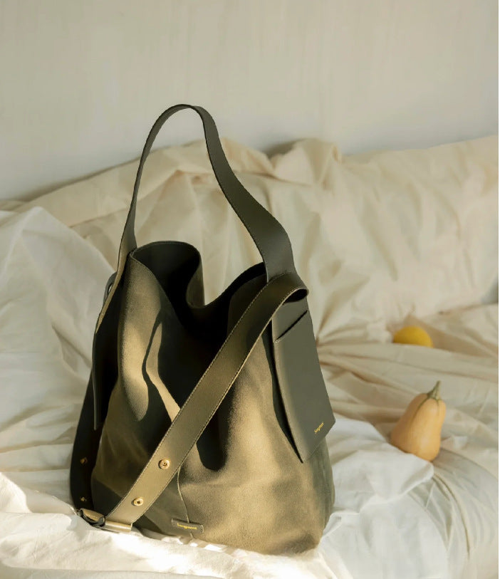 Designer Suede Tote Bag with Ear Hook-Green-Free Shipping Leatheretro