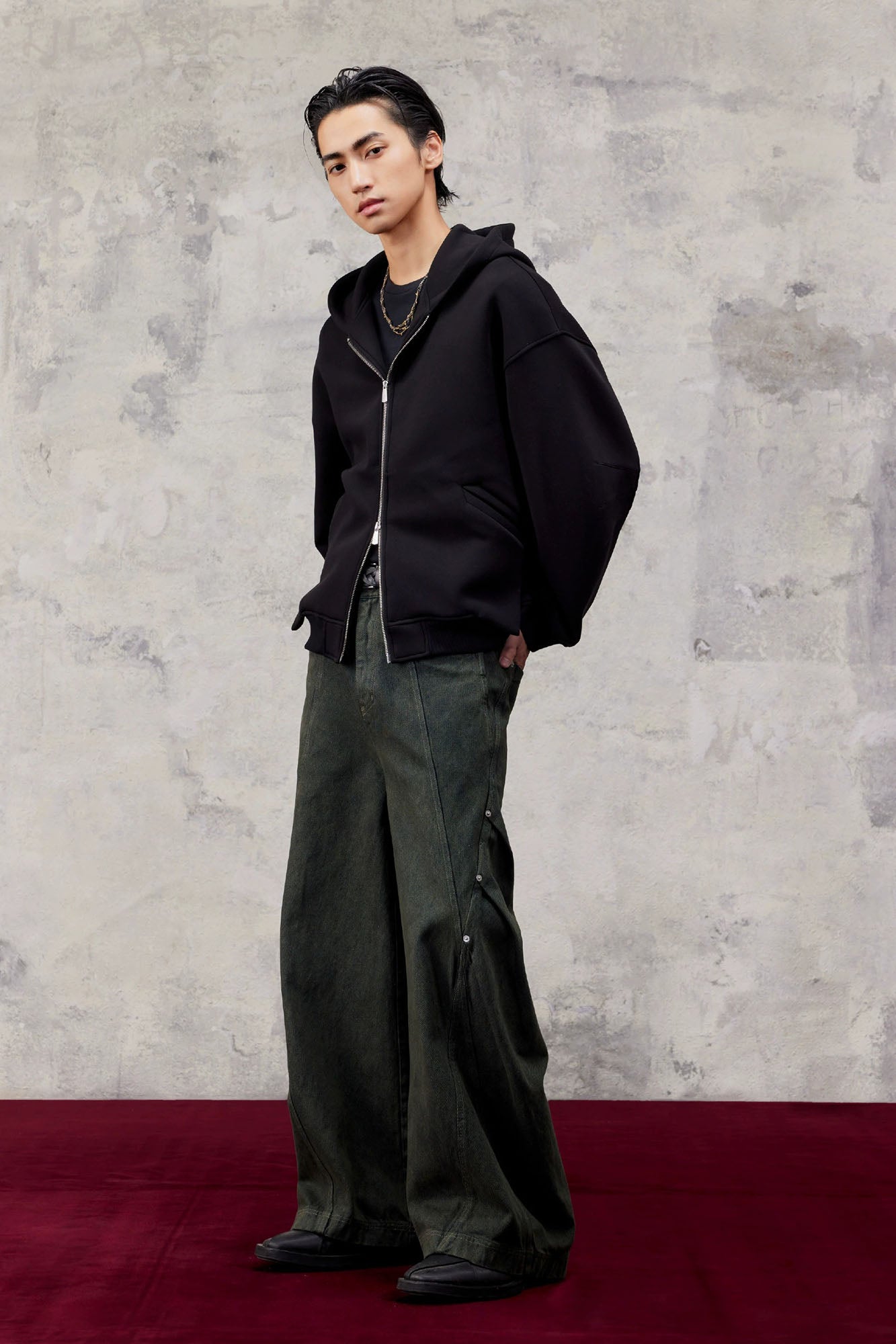 ALVNG AR ANTS Structured Curved Sleeve Pointed Hood Jacket-Jacket-S-Black-Free Shipping Leatheretro