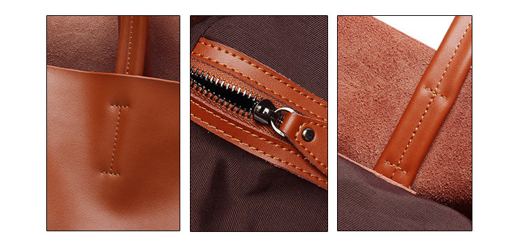 Large Capacity Tote Bag – Genuine Leather Commuter, Mom Shopping Bag-Handbags-Caramel (100% Premium Cowhide)-Free Shipping Leatheretro