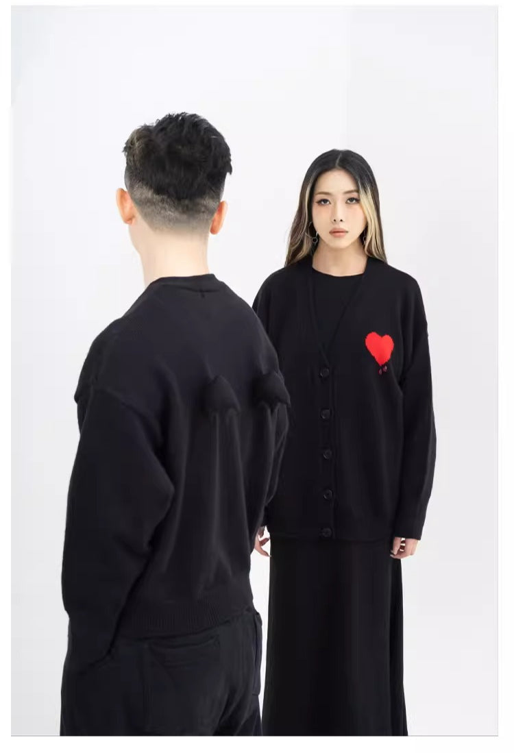 CLP Butterfly Love Beaded Cardigan - Oversized Knit Sweater-Black-Short- Three Buttons-Free Shipping Leatheretro