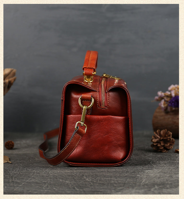 Vintage Rivet Large Storage Leather Handbags for Women 3219-Handbags, Wallets & Cases-Wine Red-Free Shipping Leatheretro