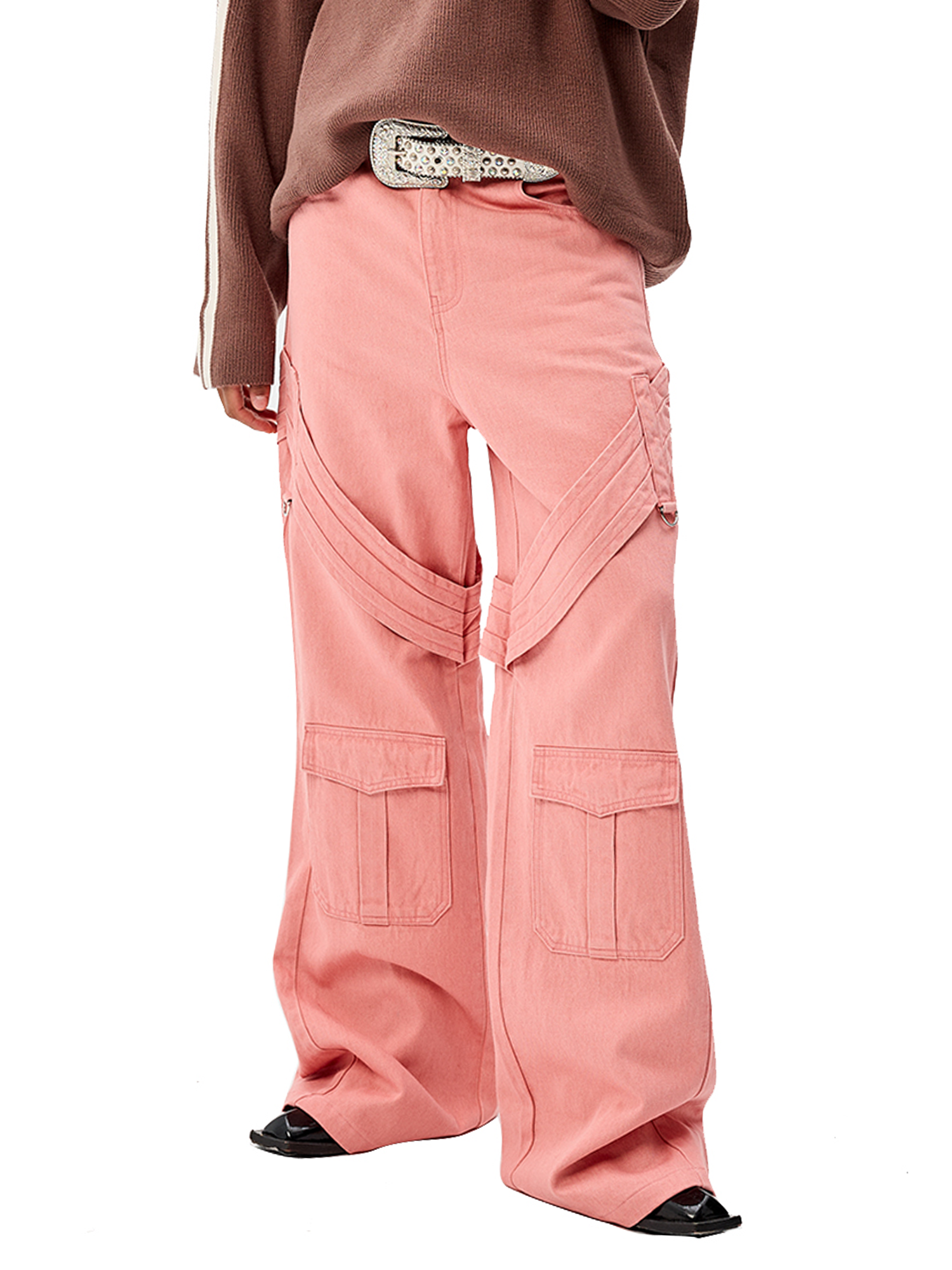 CYCYCY Tie Detail Multi-Pocket Cargo Jeans-Jeans-XXS / 27"-Free Shipping Leatheretro