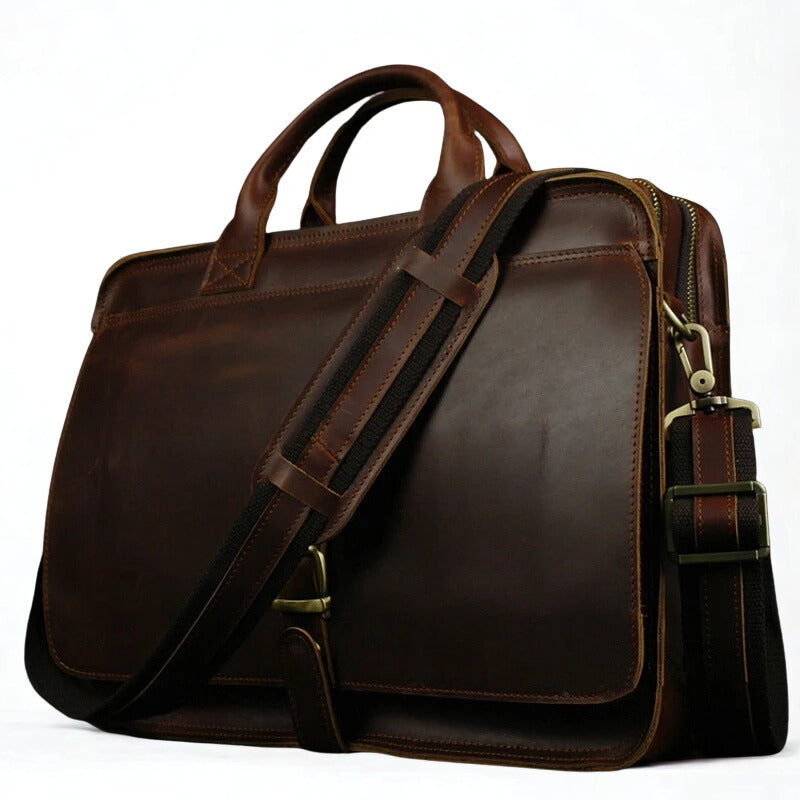 Luxury Leather Business Briefcase - Men Shoulder Portfolio Laptop Bag-Briefcase-Dark Coffee-Free Shipping Leatheretro