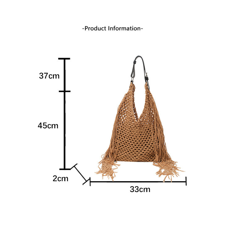 Retro Fringe Handwoven Crochet Tote Bag-Black-Free Shipping Leatheretro