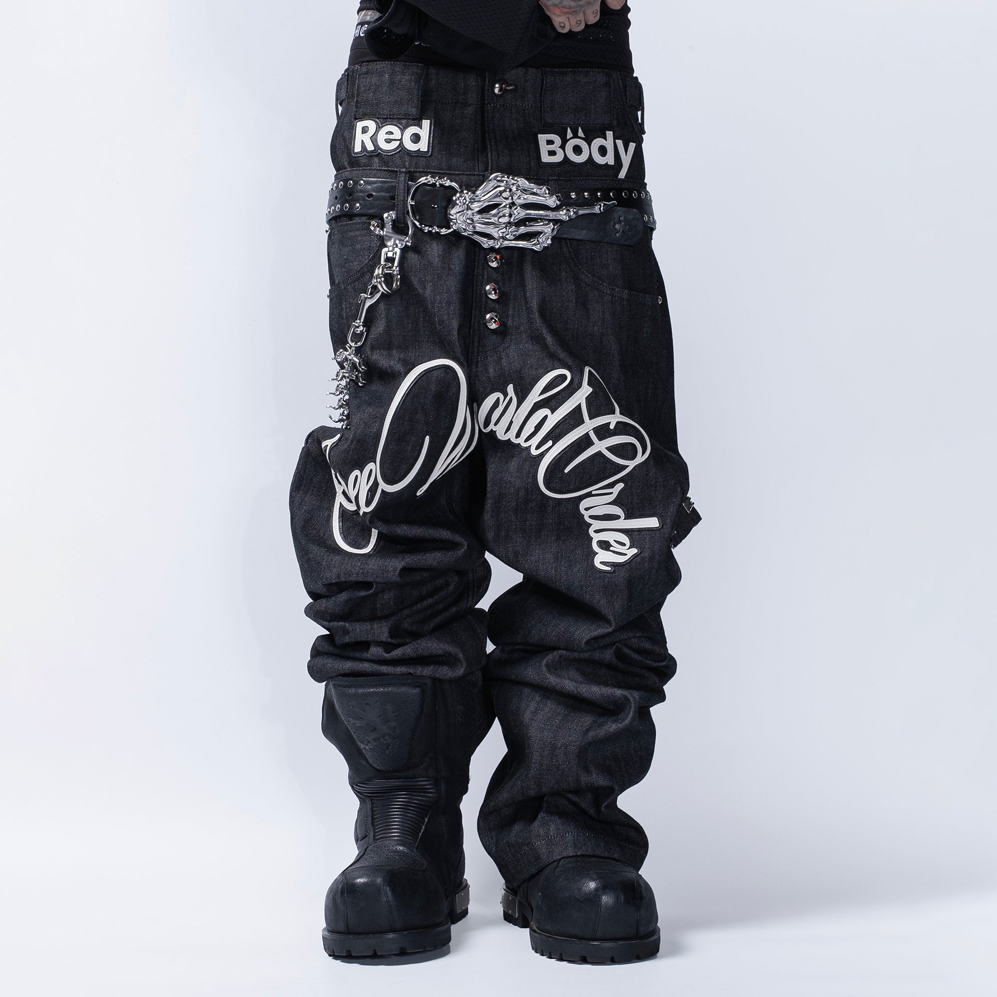 FVVO Skeleton Hand & Spikes Leather Belt