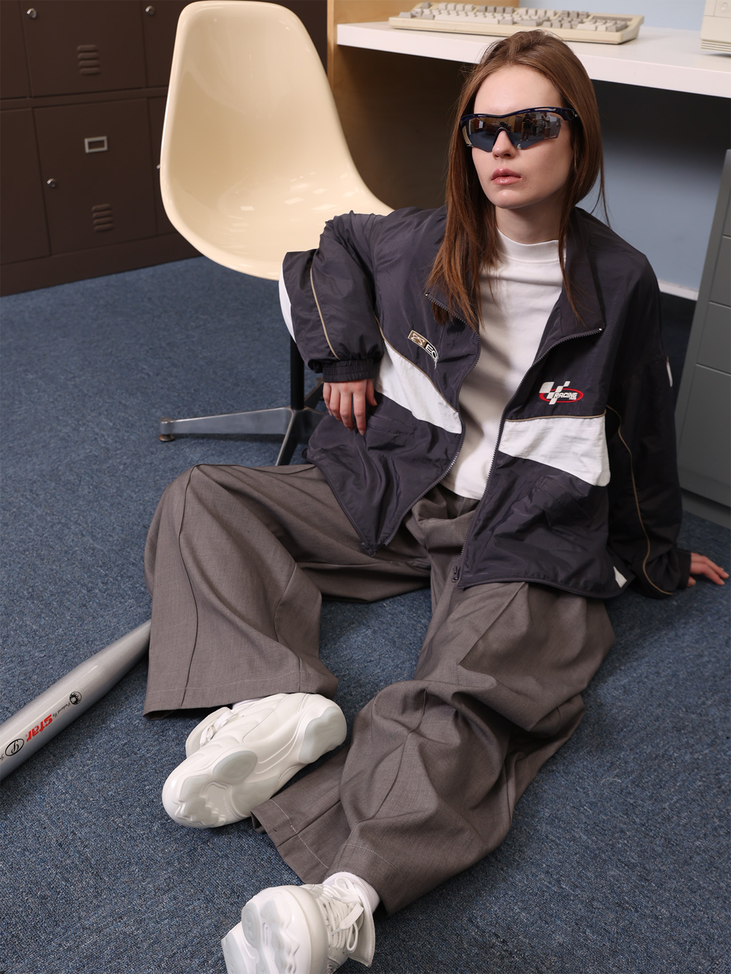 ERROR CODE ROBOT Invertible Contrast Panel Track Jacket-Jacket-S-Free Shipping Leatheretro