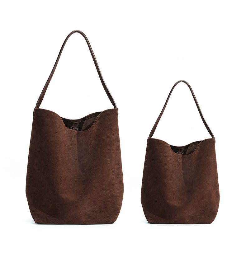 Retro Suede & Nubuck Leather Tote Bag-Handbags-Black Large-Free Shipping Leatheretro