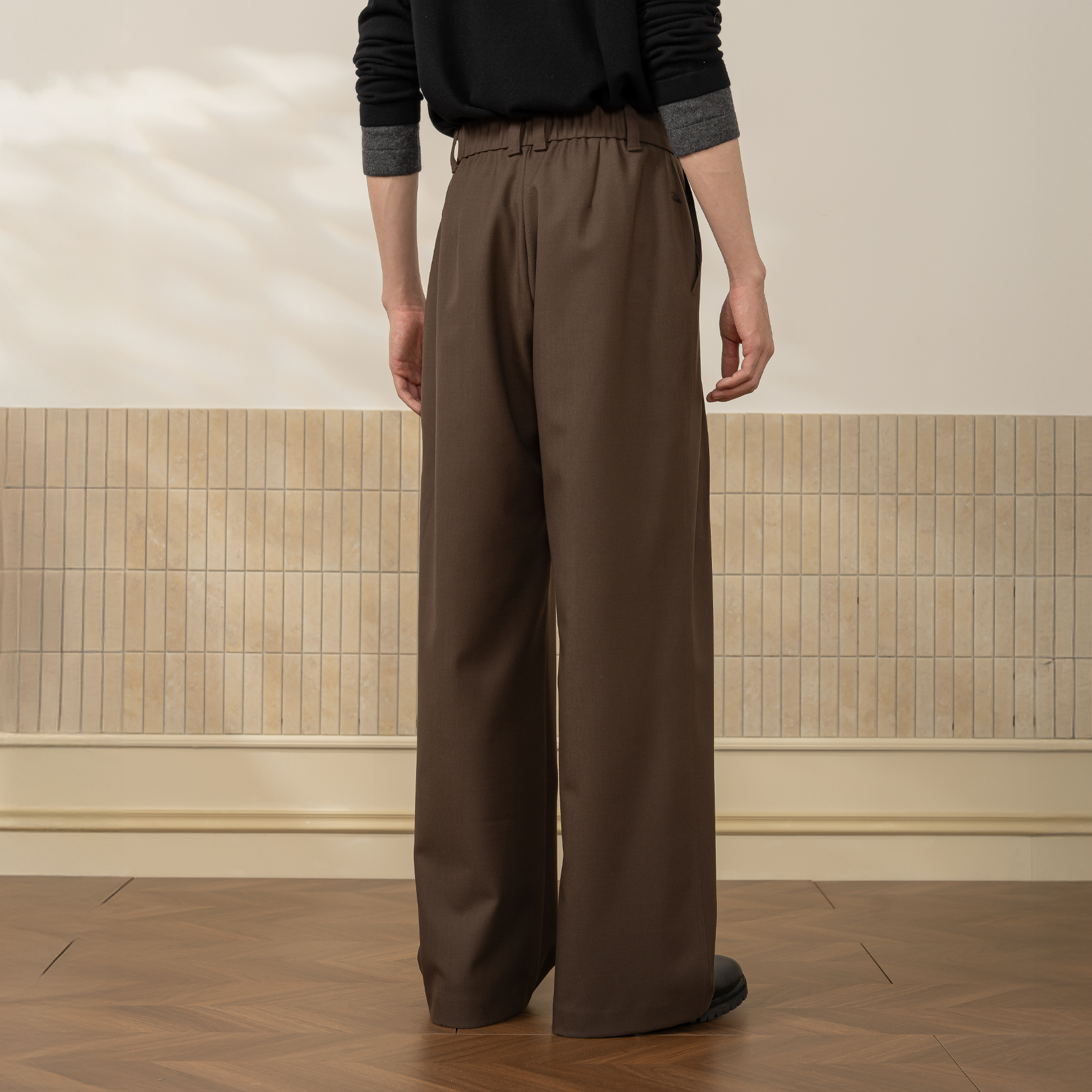 MOITIEDEPETALE Wool-Blended Pleats Trousers-Pants-XS-Coffee-Free Shipping Leatheretro