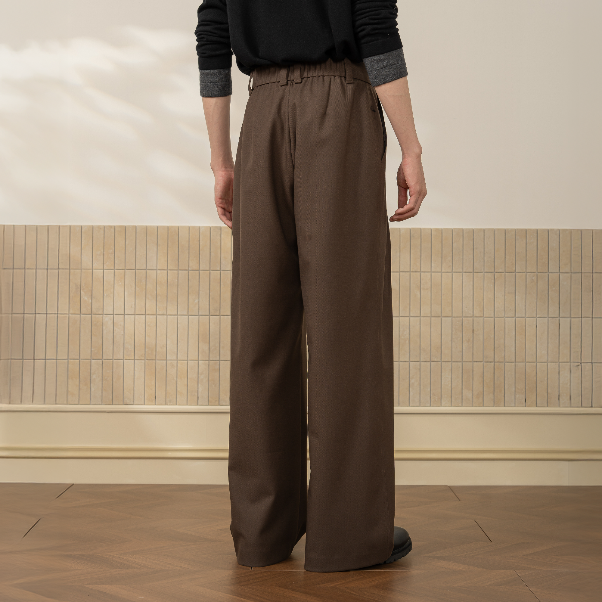 MOITIEDEPETALE Wool-Blended Pleats Trousers-Pants-XS-Coffee-Free Shipping Leatheretro