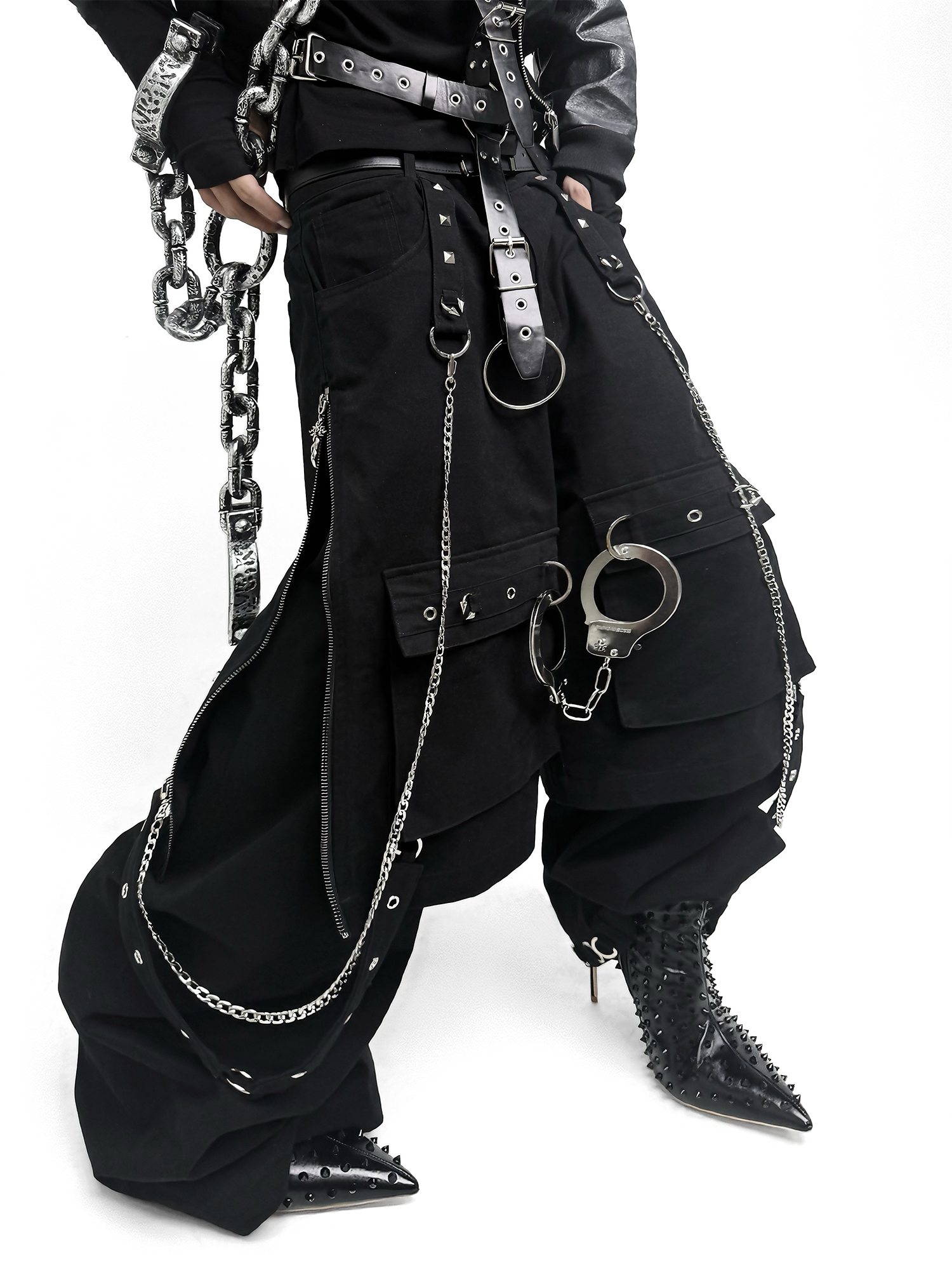 TH4SWE Punk Chain-Strap Cargo Pants-Pants-XS-Free Shipping Leatheretro