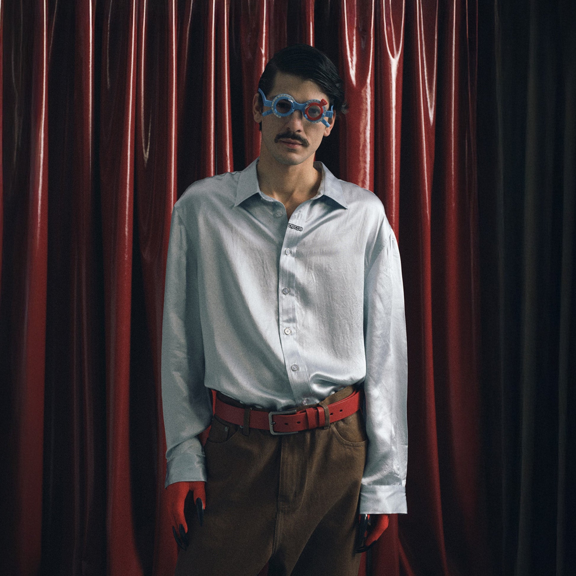 TRECLUB Glossy Embroidered-Placket Drapey Shirt-Shirt-S-Blue-Free Shipping Leatheretro