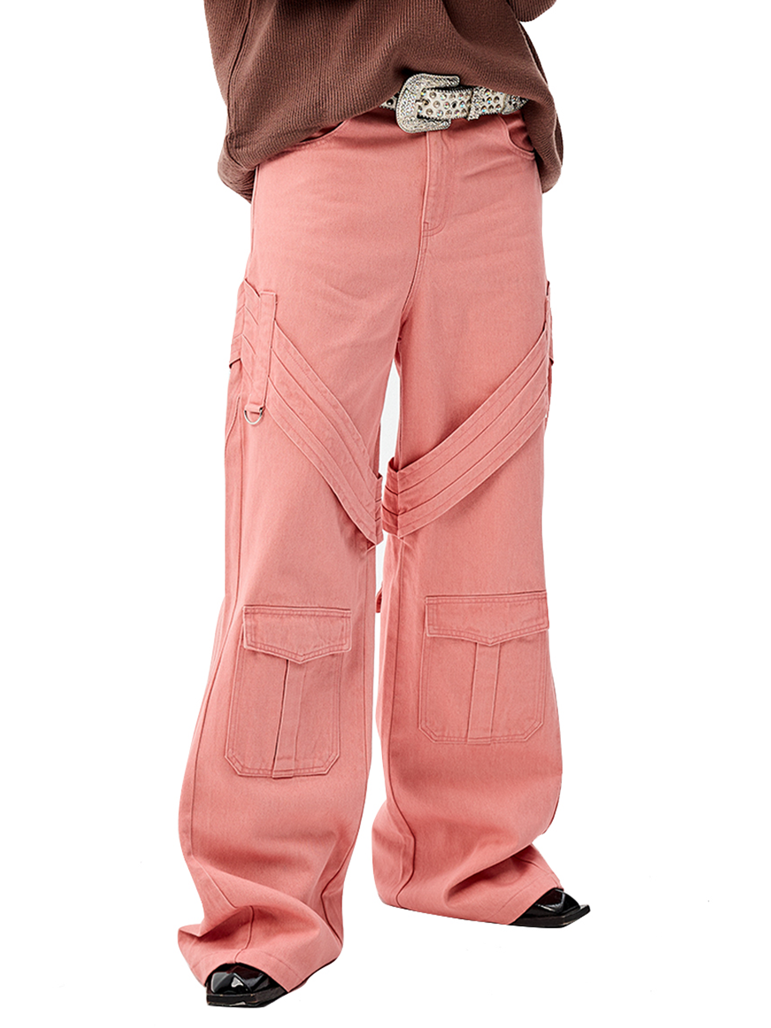 CYCYCY Tie Detail Multi-Pocket Cargo Jeans-Jeans-XXS / 27"-Free Shipping Leatheretro