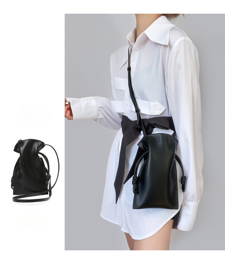 Adjustable Drawstring Bucket Bag Genuine Leather Shoulder Crossbody Tote Bags-Handbags-White-Free Shipping Leatheretro